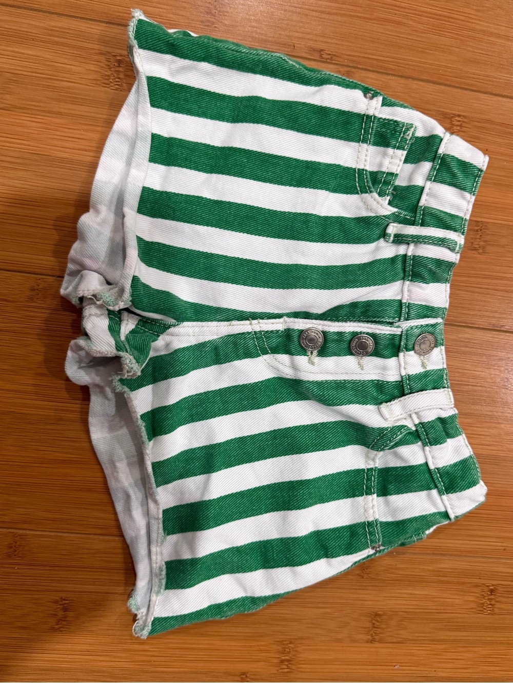 Zara casa lawa Green and White Striped Denim Shorts